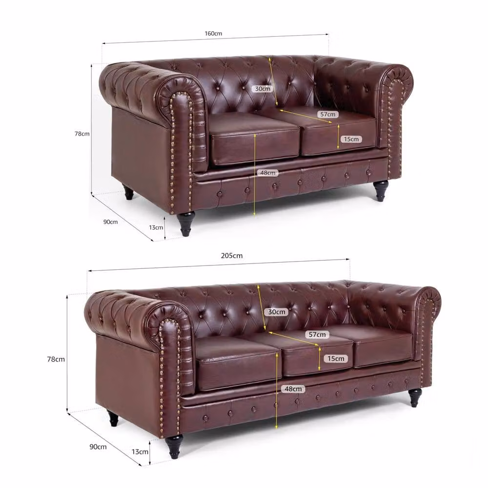 Bravich LTD Chesterfield Scroll Arm Faux Leather Settee in Brown, 2 Pack – 4