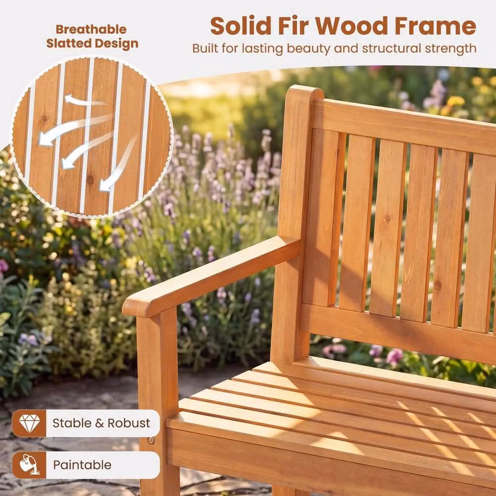 SPETLEK 2-Seater Wooden Garden Loveseat Bench with Backrest in Brown, Width: 115 cm – 5
