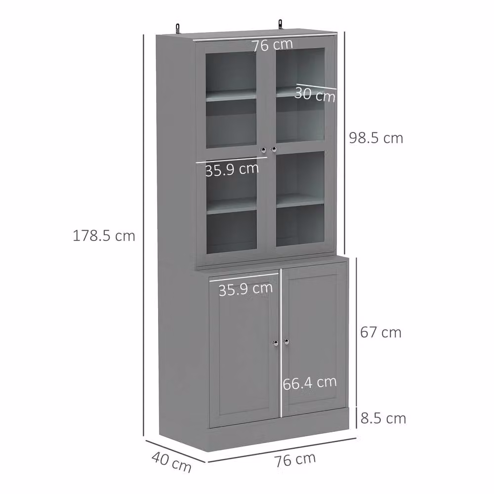 STILVORA Grey Modern Display Cabinet with Glass Doors and Internal Shelves – 2