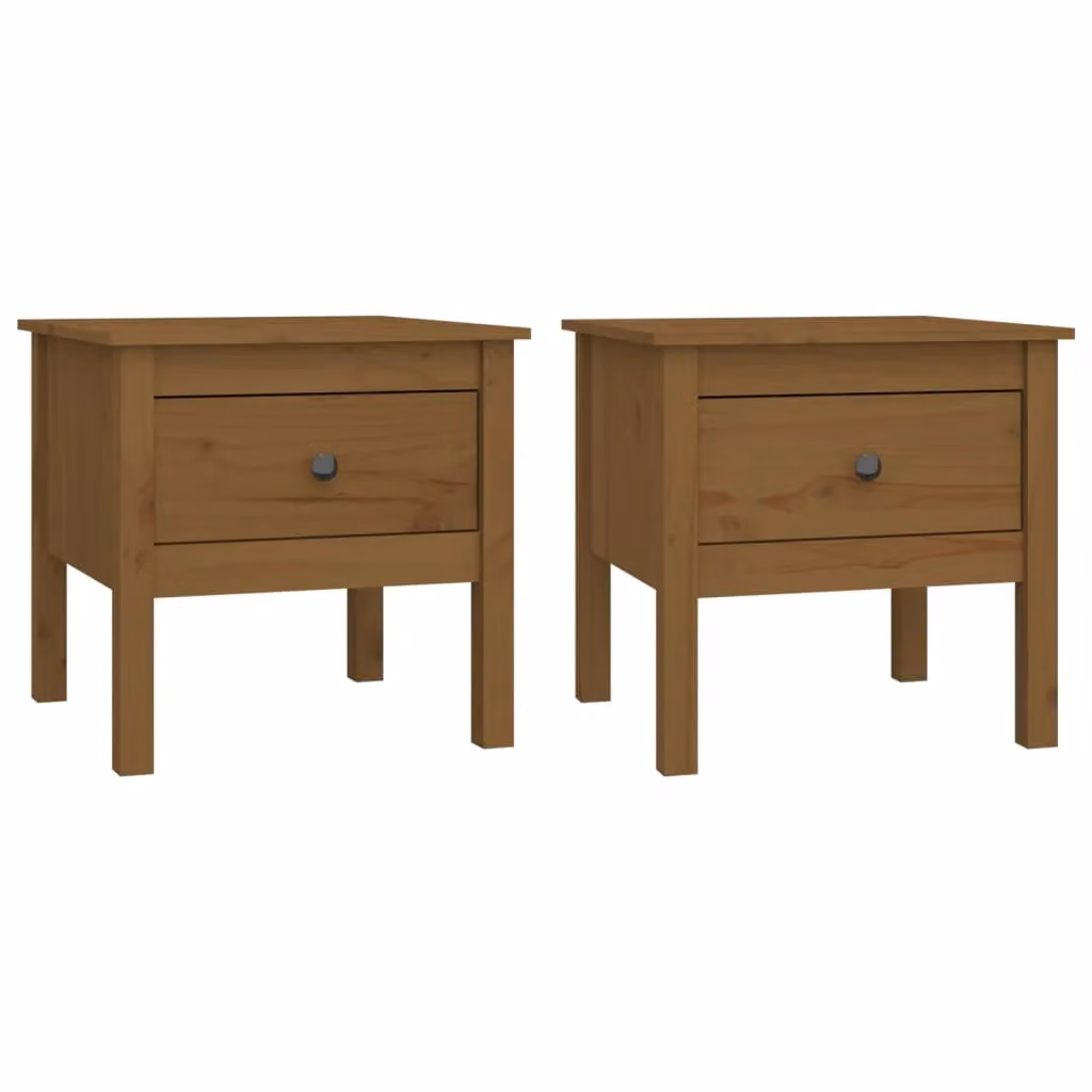 Berkfield Home Set of 2 Rustic Solid Wood Pine Side Tables, Honey Brown, W/D/H: 50 x 50 x 49 cm – 2