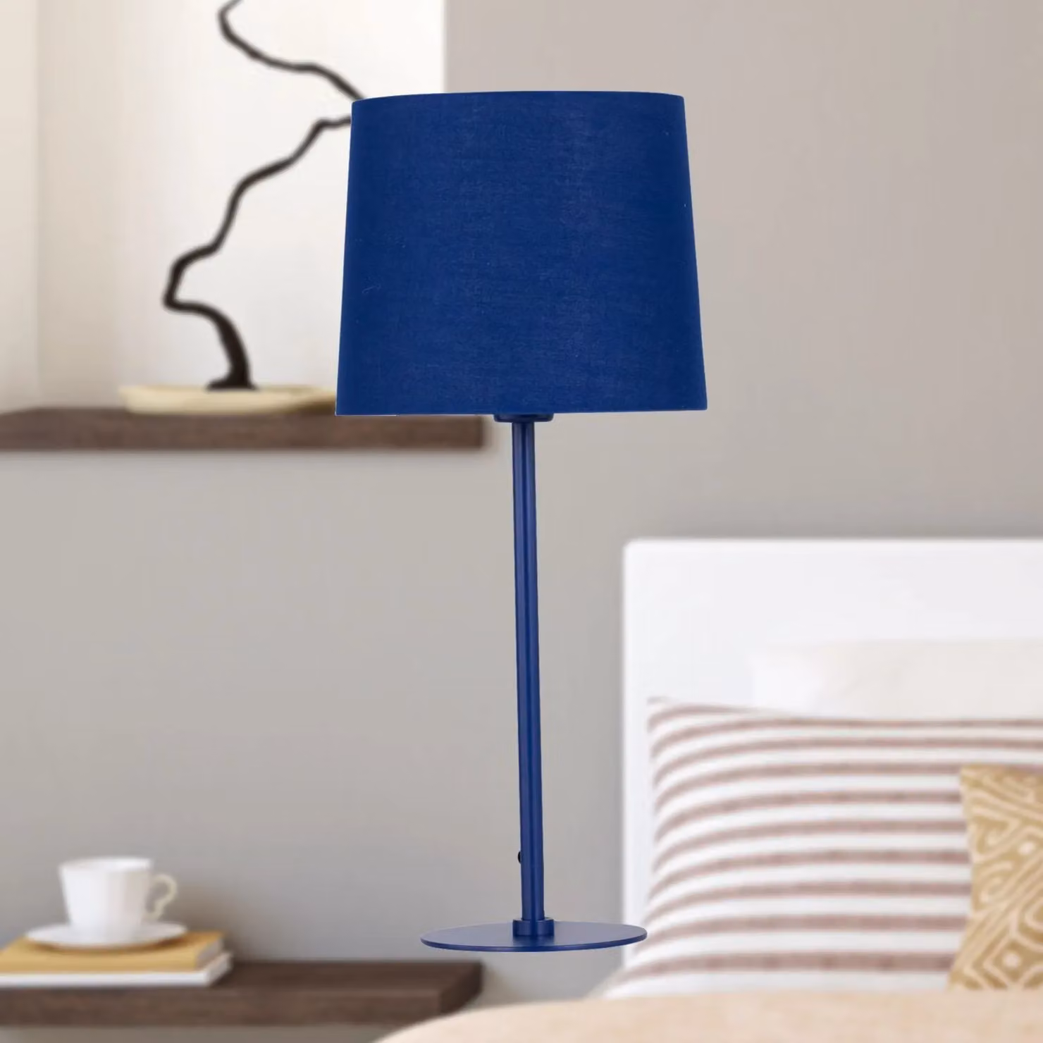 First Choice Lighting Set of 2 Blue Fabric Tabletop Lamps, H 40 cm x W 18 cm x D 18 cm – 3