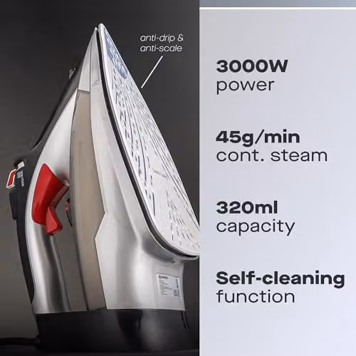 Daewoo Power Glide 3000W Steam Iron with Ceramic Soleplate and Anti-Calc Function, Black – 2