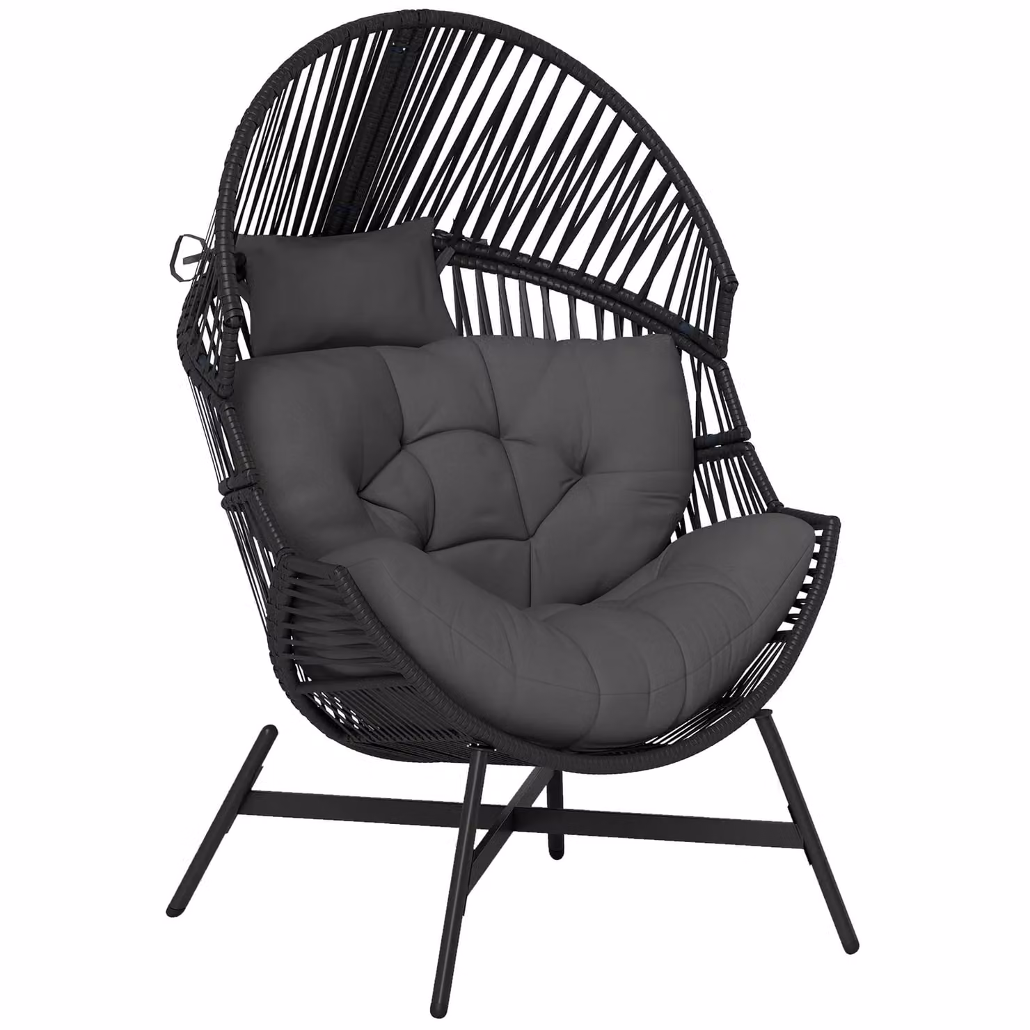 OUTSUNNY Standing Rattan Garden Egg Chair with Headrest, Charcoal Grey – 2