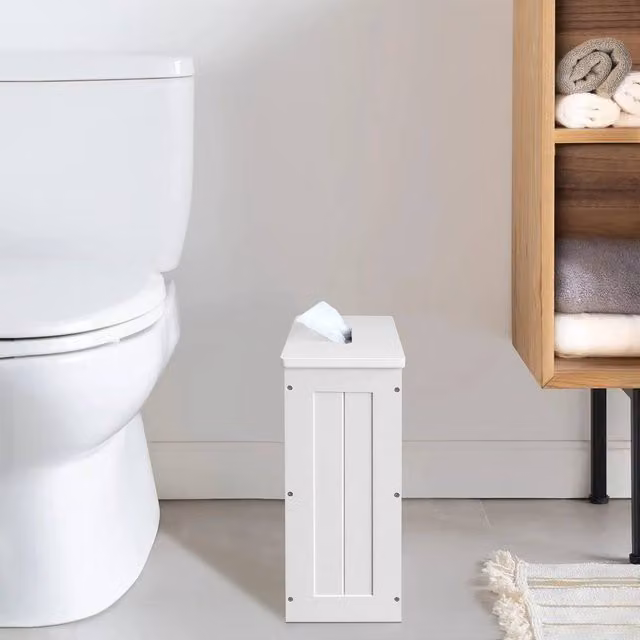 Kelvenix Slimline White Bathroom Storage Unit with Hinged Doors and Internal Shelves