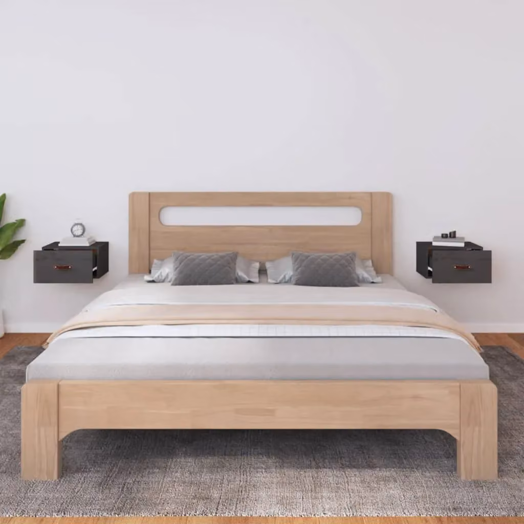 Berkfield Home Set of 2 Wall-mounted Bedside Cabinets in Grey Rustic Pine, W: 40 cm, D: 29.5 cm, H: 22 cm – 2