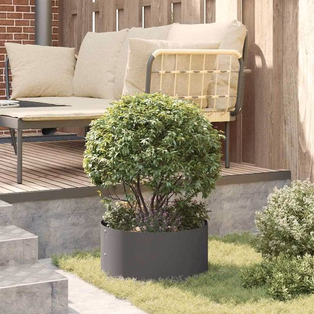 Berkfield Home Large Round Black Metal Planter – 3