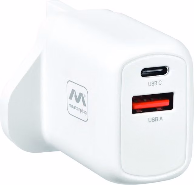 Masterplug 30W USB Type A and C Charger Plug, White