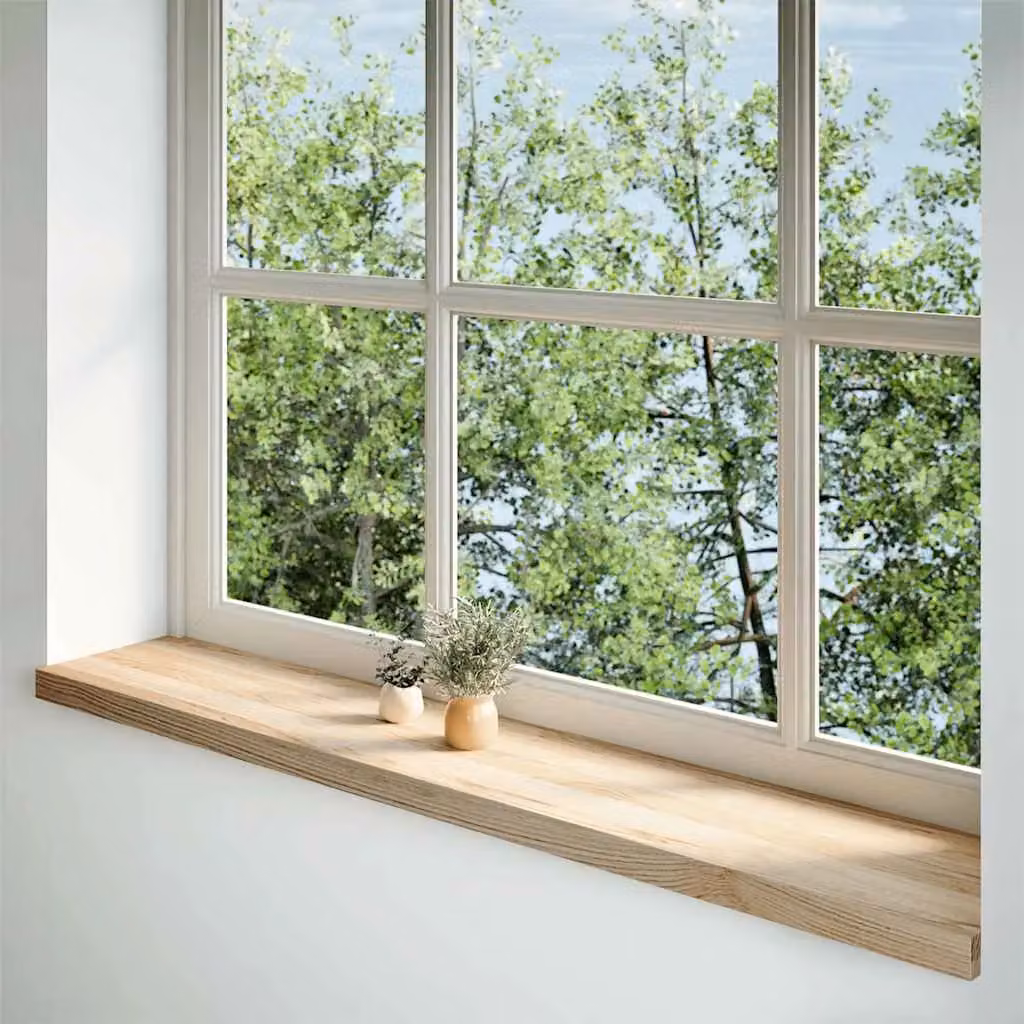 Berkfield Home Set of 2 Untreated Solid Oak Wood Window Sills in Brown, W: 140 cm, D: 25 cm, H: 2 cm – 2