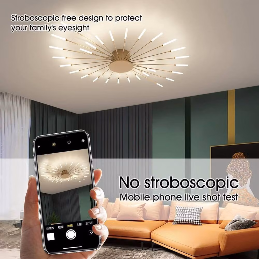 Goeco Modern LED Flush Mount Ceiling Light with 28 Heads in Gold/Brass, 4500K – 3