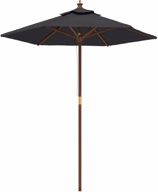 Berkfield Home Garden Parasol with Wooden Pole and Black Polyester Canopy, W: 231 cm, H: 196 cm – 1