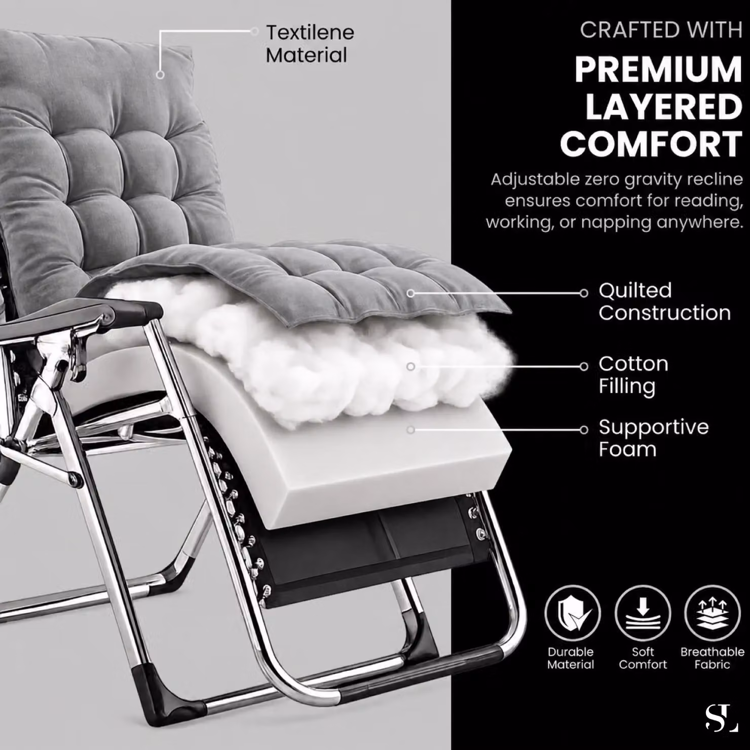 Smart Living Zero Gravity Reclining Chair with Cushion and Pillow in Grey – 2