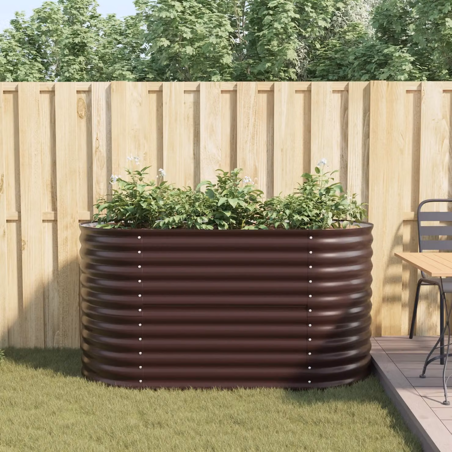 Berkfield Home Garden Raised Bed in Brown Galvanised Steel, W: 160 cm, D: 80 cm, H: 81 cm – 4