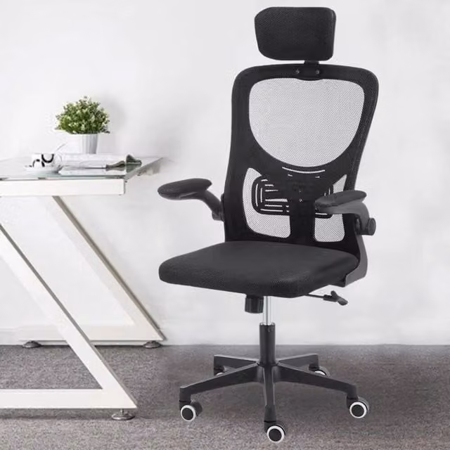 FORGEVIO Ergonomic Office Chair in Black Fabric with Headrest and Armrests