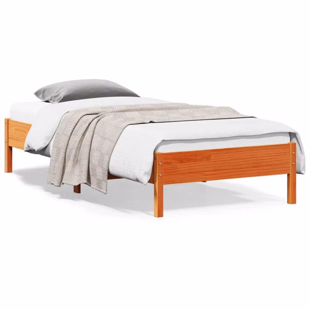 Berkfield Home Beautiful Solid Wood Bed Frame in Waxed Brown, W/D/H: 100 x 200 x 36.5 cm – 2