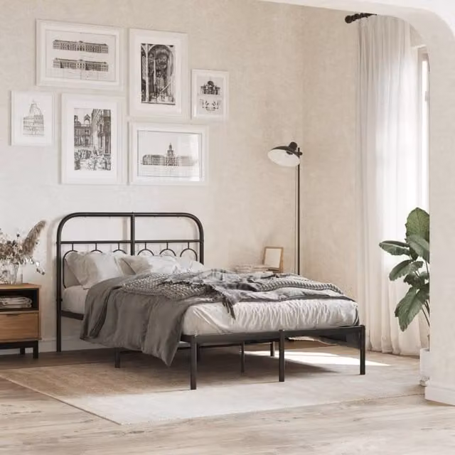 Berkfield Home Metal Bed Frame with Headboard, Black, W/D/H: 120 x 200 cm