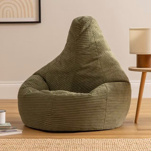 icon Dalton Corduroy Bean Bag in Green with Polystyrene Filling – 1