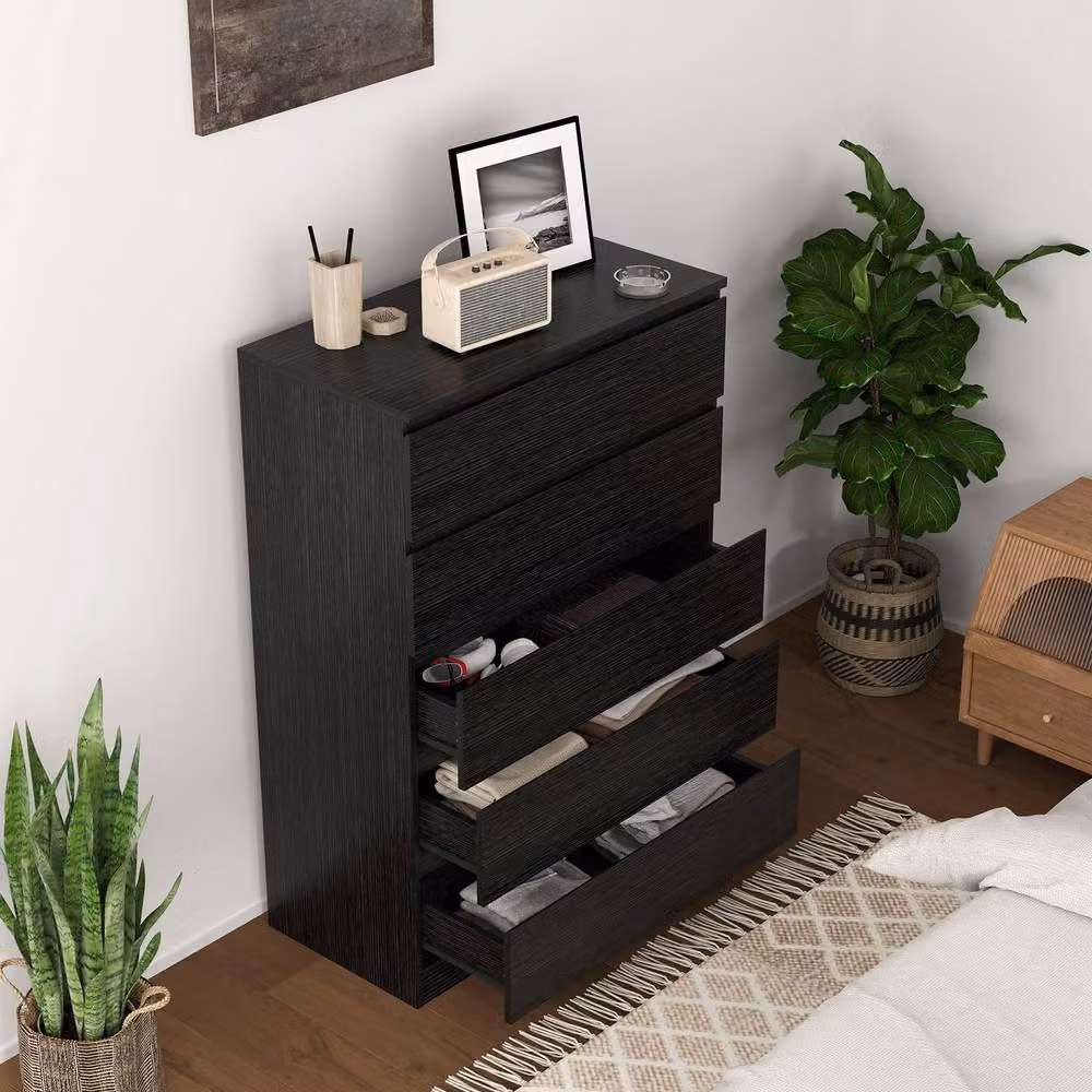 STILVORA Black 5 Drawer Chest of Drawers – 5