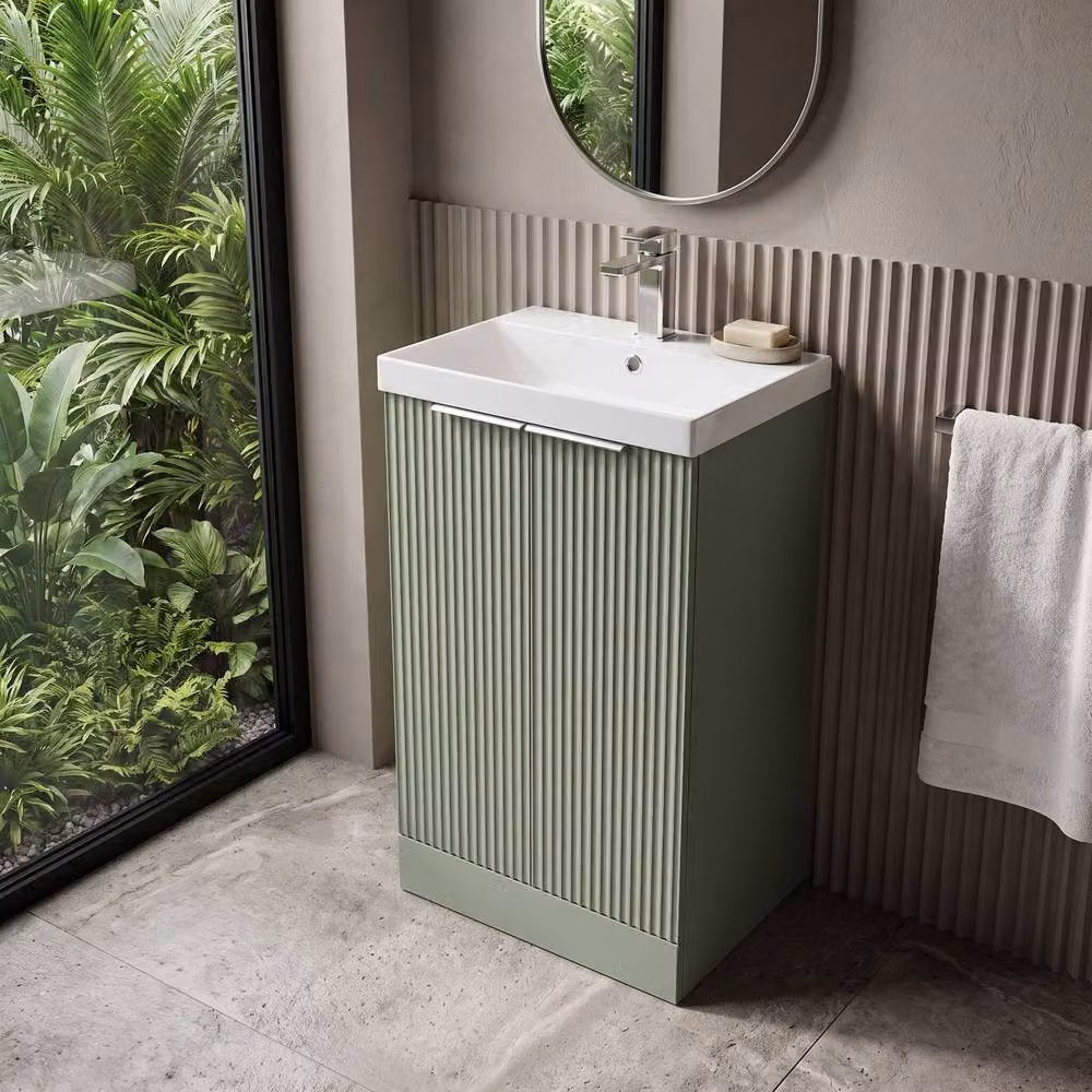 Balterley Tixall Fluted 2 Door Vanity Basin Unit, Satin Green, W: 50 cm, H: 86 cm – 3