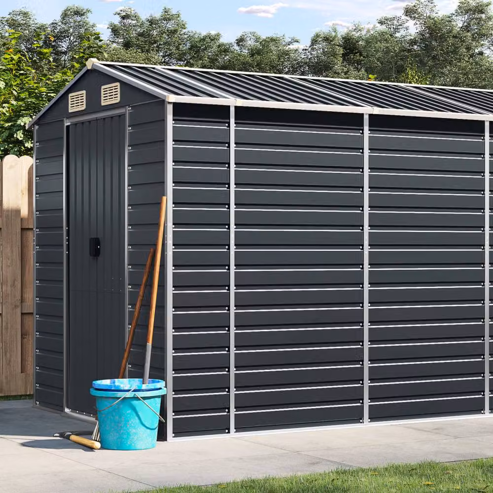 Berkfield Home Pent Garden Shed in Anthracite Galvanised Steel, W/D/H: 470 x 191 x 198 cm – 2