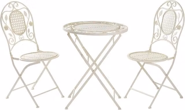 SoBuy Bistro Balcony Furniture Set with Round Folding Table and 2 Chairs in White
