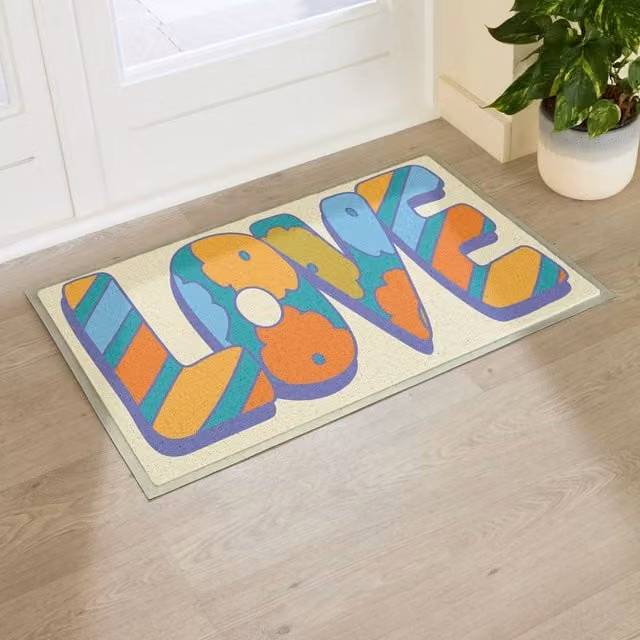 Artsy Mats Elizabeth Olwen Love Indoor/Outdoor Doormat in Beige and Multicolour, W: 90 cm, D: 60 cm