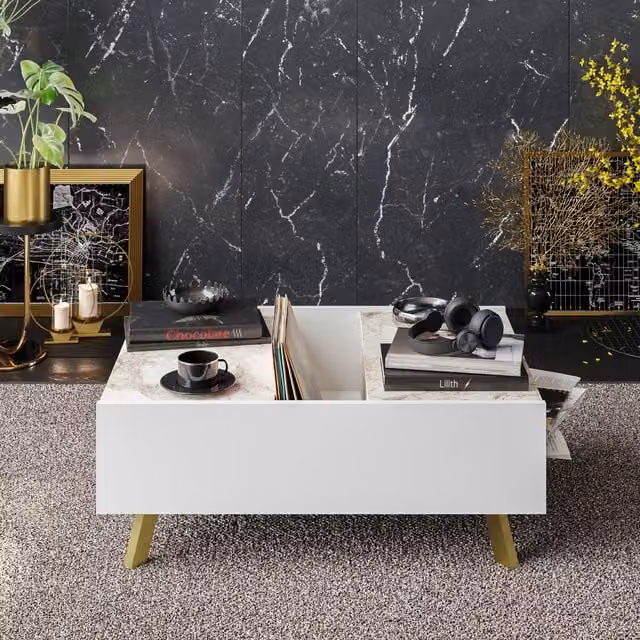 Decorotika Frida Rectangular Coffee Table in White with Lift Mechanism