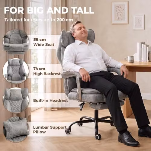 HOMCOM Executive Office Chair in Grey with Headrest and Lumbar Support – 4