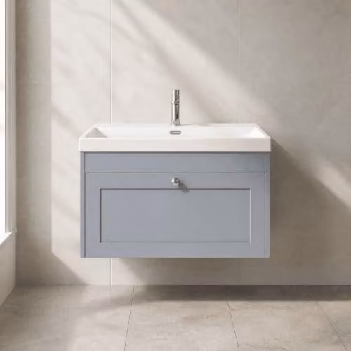 Balterley Wall Hung Single Drawer Bathroom Vanity Unit with Thin Edge Basin in Grey, W/D/H: 80.0 x 45.3 x 43.1 cm – 2
