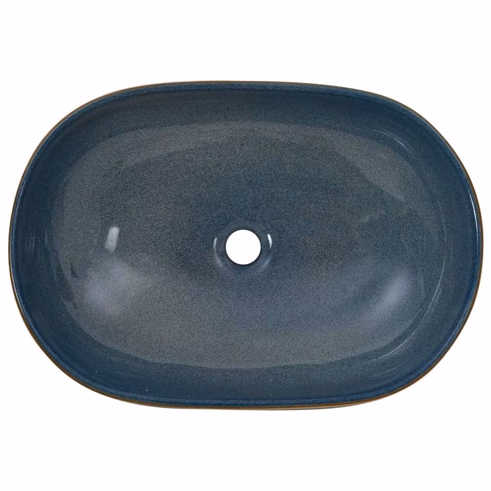 Berkfield Home Oval Ceramic Countertop Basin in Sand and Blue, W: 59 cm, D: 40 cm, H: 14 cm – 4