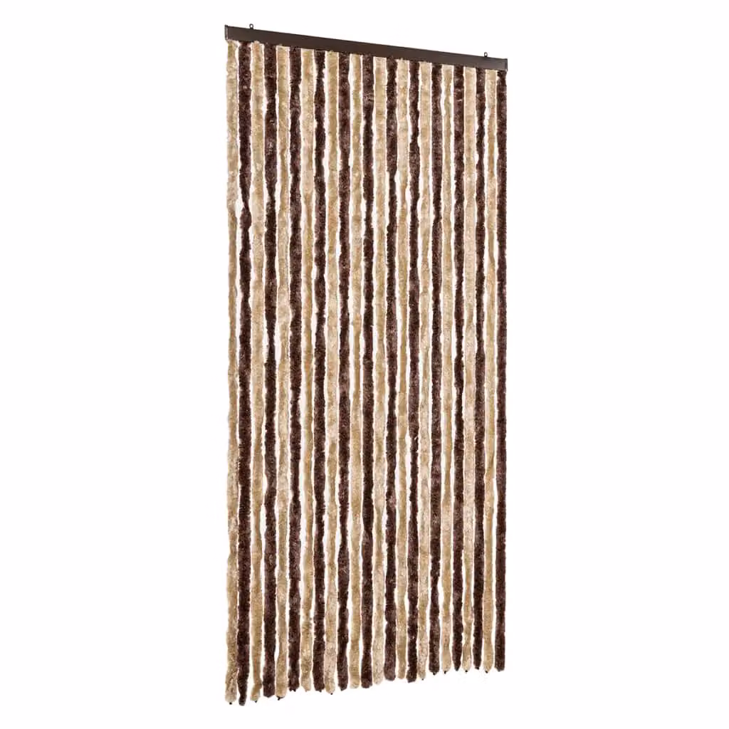 Berkfield Home Chenille Fly Curtain in Beige and Brown, W: 100 cm, H: 200 cm – 2