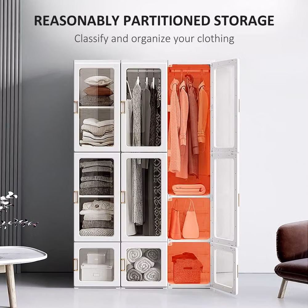 Wyld Haus Belavani White Wardrobe with Transparent Glass Doors and Hanging Rod, H 170 x W 104 x D 50 cm – 3