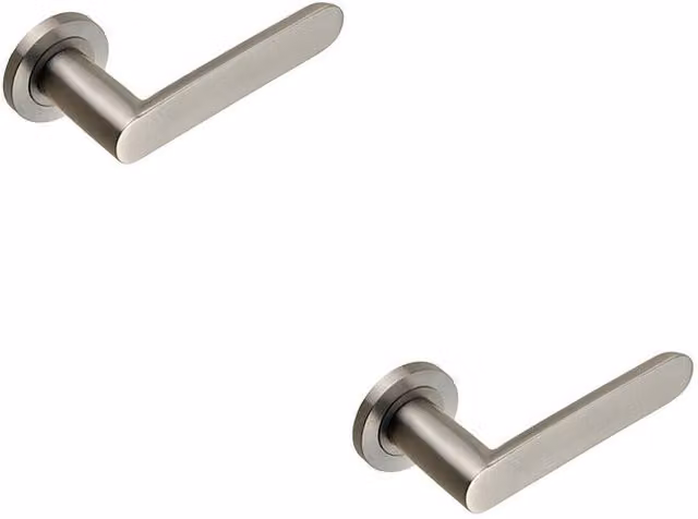 Loops 2x Pair Flat Faced Straight Handle on Round Rose Concealed Fix Satin Stainless Steel in Silver