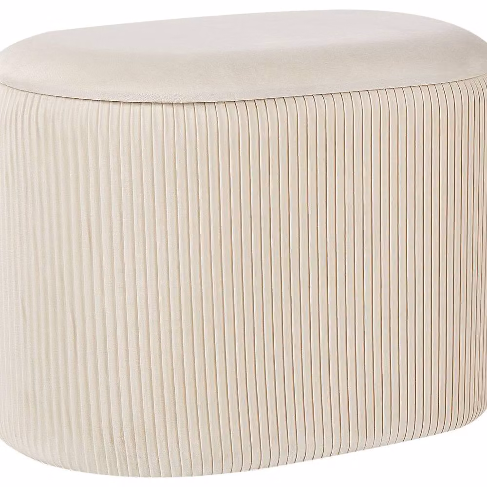 Wyld and Coco Velvet Pouffe with Hidden Storage in Light Beige – 2
