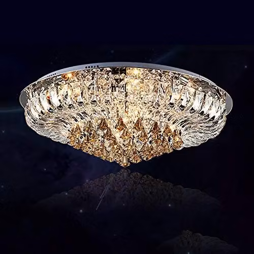WDW Modern Round K9 Crystal LED Flush Ceiling Light Chandelier with Remote Control, Diameter: 80 cm – 1
