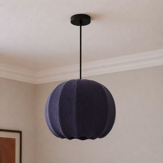 CGC Lila Modern Rounded Ribbed Stretch Cotton Fabric Lampshade in Blue, Diameter: 38 cm