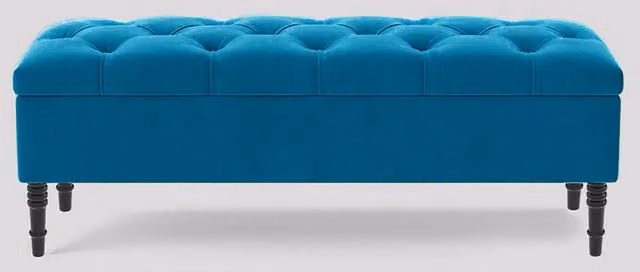 R&M Furnishers Chesterfield Ottoman Storage Bench in Duck Egg Blue Tufted Velvet, Width: 137 cm