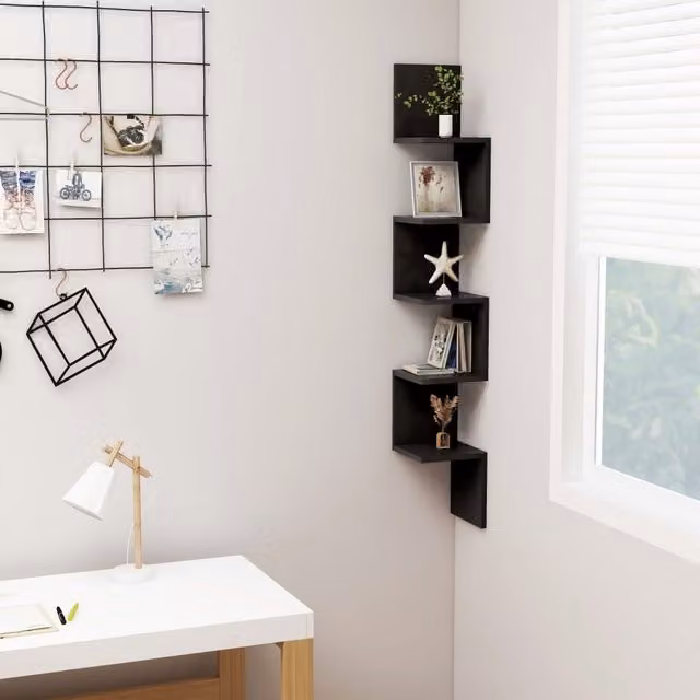 Berkfield Home Black Wall Corner Shelf, W/D/H: 20 x 20 x 127.5 cm