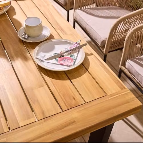 Rowlinsons Oslo 6 Seat Acacia Wood Dining Set in Brown and Grey with Powder Coated Steel, W: 210 cm – 3