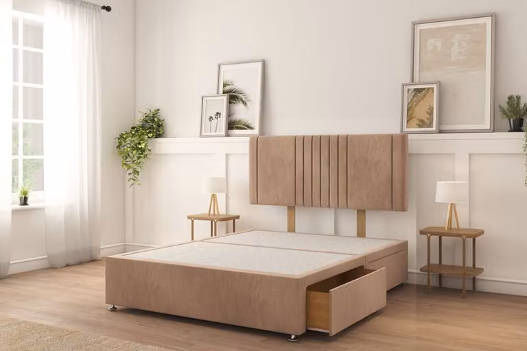 Sloomy Langston Naples Divan Bed Set with 2 Drawers and 26 inch Strutted Headboard, Light Brown, W/D/H: 180 x 200 cm