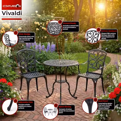 Centurion Supports Vivaldi 3-Piece Cast Aluminium Garden Bistro Set in Matt Black – 4