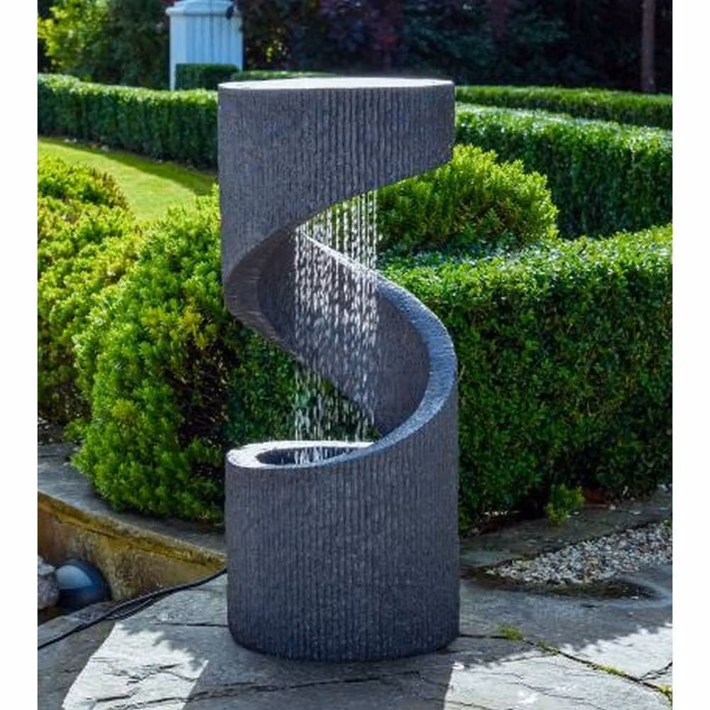 Lemon Pavilion Spiral Outdoor Water Feature in Grey Polyresin, W35 x D35 x H82 cm – 2