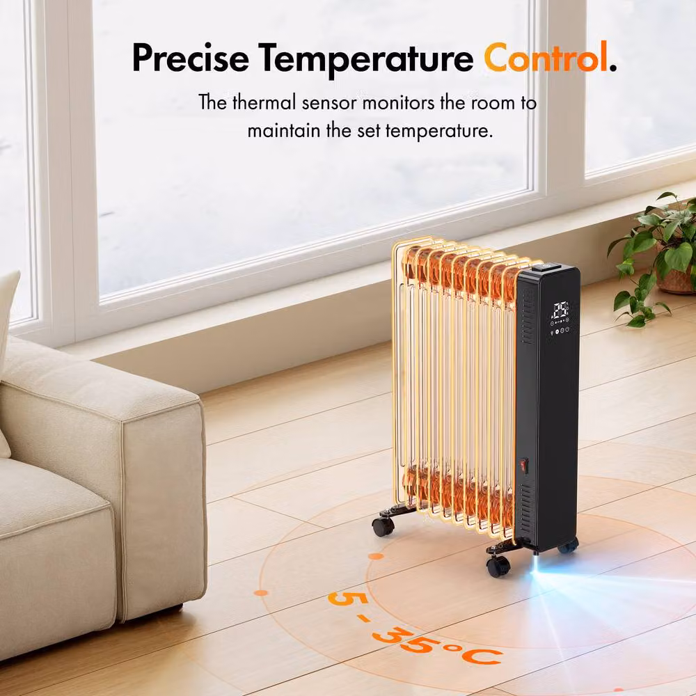 VonHaus 2500W Oil Filled Radiator with WiFi and App Control in Black – 2