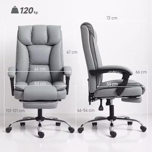 HOMCOM Executive Office Chair in Grey Faux Leather with Footrest and Headrest – 3