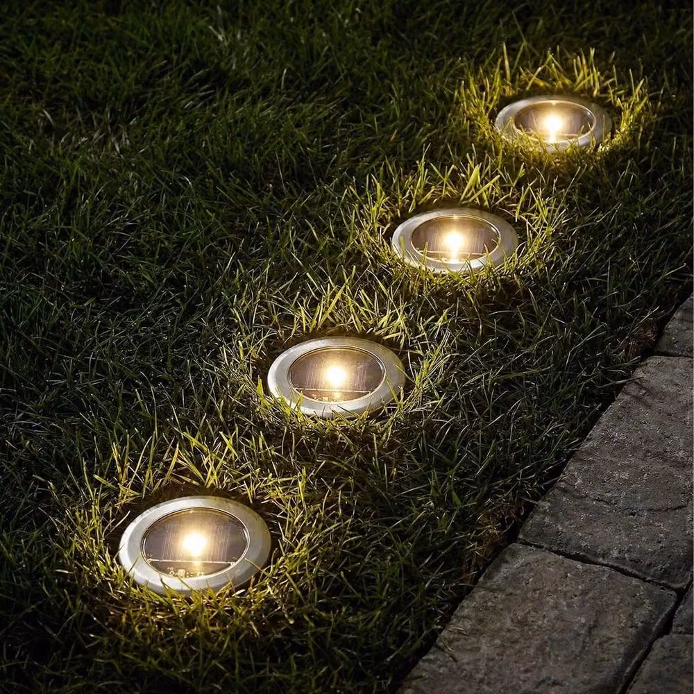 VOGREX 12 Pack Solar Powered LED Garden Decking Lights in Silver Stainless Steel – 3
