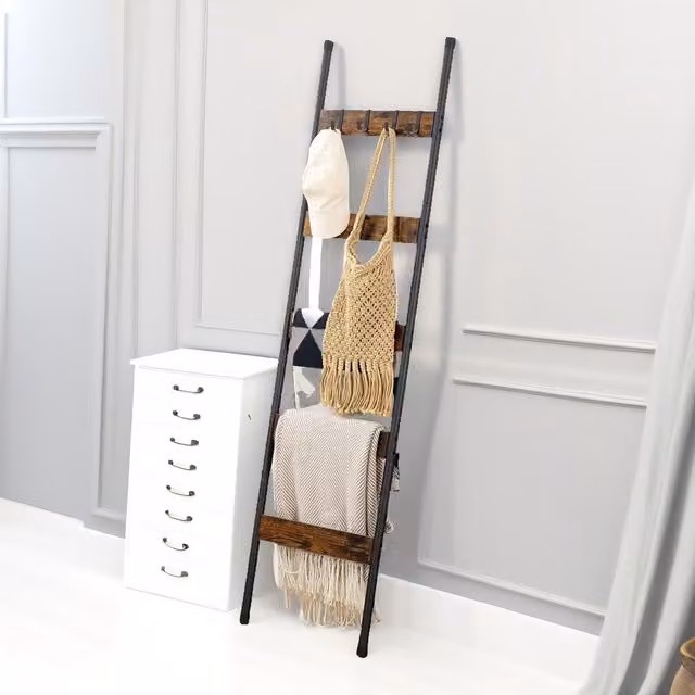 Rafaelo Mobilia Brown Vintage Ladder Shelf with Open Back Design