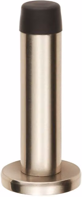 Loops Brushed Silver Satin Nickel Rubber Tipped Cylinder Doorstop with Rose, Wall Mounted, 71mm