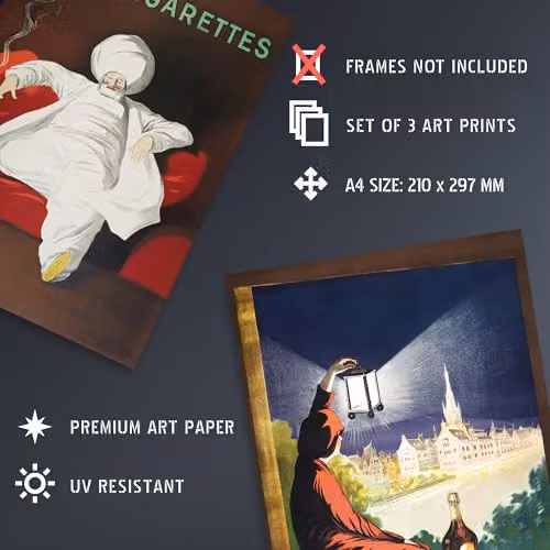 Artery8 Set of 3 Cappiello Vintage French Alcohol Adverts Wall Art Paper Posters, Multicolour, W: 21.0 cm, H: 29.7 cm – 3