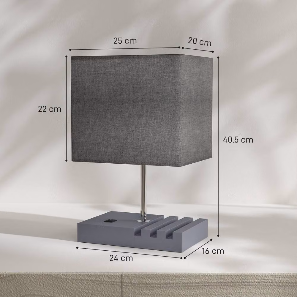 Wyld Haus Kata Grey Wood Bedside Lamp with Fabric Shade – 4