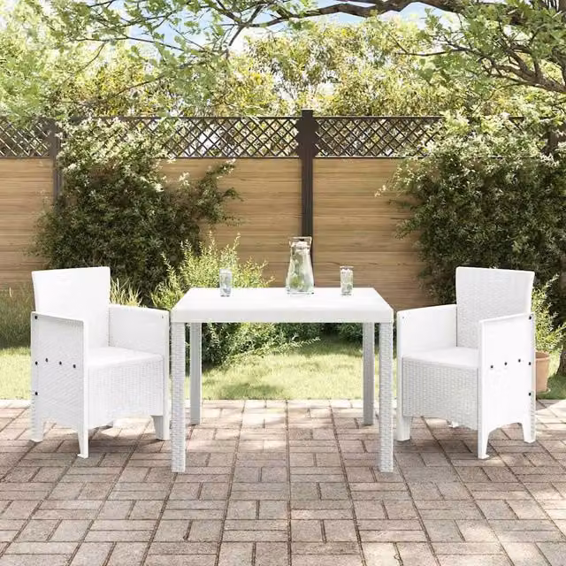 Berkfield Home 3 Piece White Poly Rattan Garden Dining Set – 1