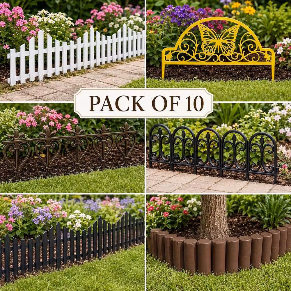 NESTLUNE Brown Wood Garden Edging Fence, 10 Pieces, W: 100 cm, H: 15 cm – 3